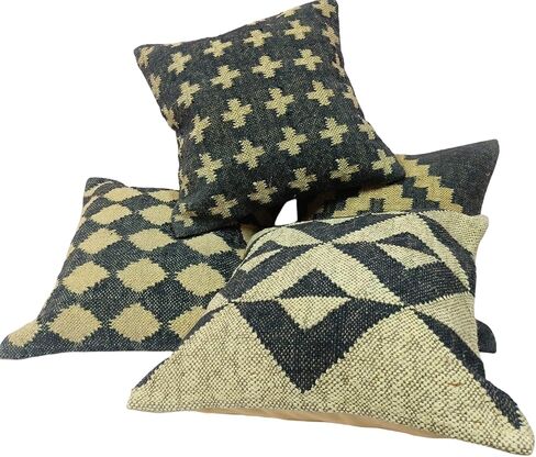 Handwoven Geometric Throw Pillow Covers, Aztec Pattern, Green and Beige, 18x18 Inches, Set of 4 (1, Color 10) in Saudi Arabia