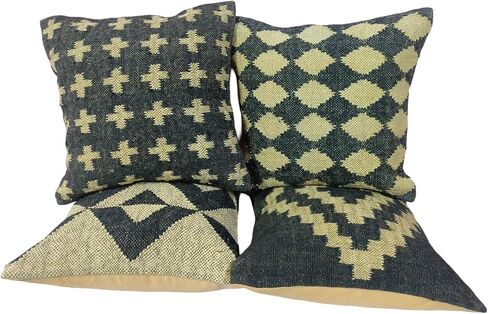 Handwoven Geometric Throw Pillow Covers, Aztec Pattern, Green and Beige, 18x18 Inches, Set of 4 (1, Color 10) in Saudi Arabia