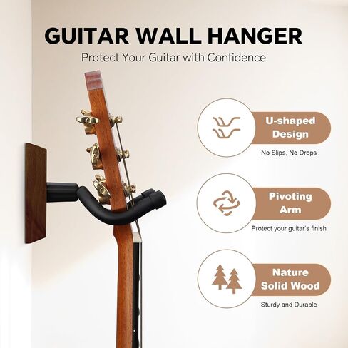 Guitar Wall Mount - Black Walnut Guitar Hanger with 5pcs Picks for Acoustic, Electric, Bass, Banjo, Mandolin in Saudi Arabia