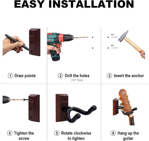 Guitar Wall Mount - Black Walnut Guitar Hanger with 5pcs Picks for Acoustic, Electric, Bass, Banjo, Mandolin in Saudi Arabia