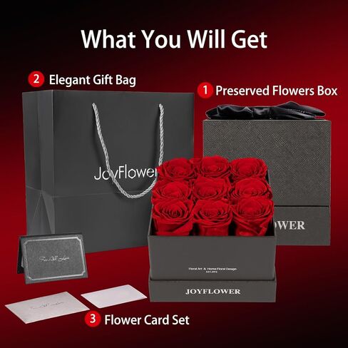 Joyflower المحفوظة في الصندوق ، الورود الحقيقية إلى الأبد هدية عيد الأم لأمي جدة ، والروود الأبدية الحمر in Kuwait