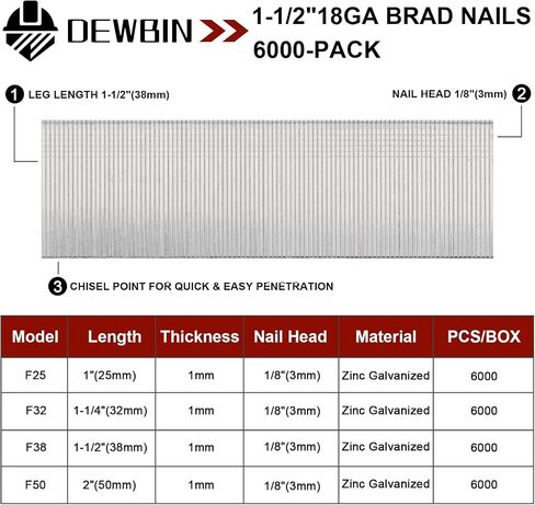 18 Gauge Brad Nails, 12000 Counts 1-1/2-inch 18 GA Brad Nails, Galvanized Nails for Nail Gun, Finishing Nail Gun Nails for Pneumatic, Electric Brad Nailer Gun in Kuwait