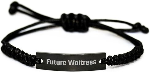 Future Waitress Rope Bracelet Inspirational Gift for Waitress from Friend or Family, Perfect Christmas Memorable Present for Waitress with Funny Quote, Adjustable Black Rope Jewelry for Waitress in Saudi Arabia
