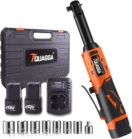 3/8" Cordless Electric Ratchet Wrench Set, 12V Power Ratchet Tool Kit With 2 Packs 2000mAh Battery And Charger, 45 FT-LBS Battery Powered Wrench with Infinitely Variable Speeds in Kuwait