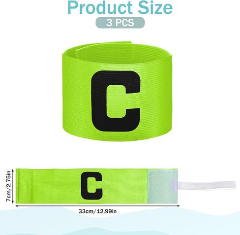 3PCS Captain Armbands, 7x33 Cm/2.75x13 Inch Green Soccer Captain Armband Adjustable Leader Armband Team Sport Armband Football Rugby Basketball Player Band for Adult Youth Soccer Volleyball Team in Saudi Arabia