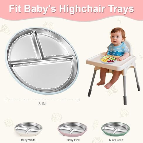 Bella's Friends Stainless Steel Kids Plates 8" Suction Plate for Baby,3 Packs Non-Toxic Divided Toddler Plates,Food-Grade Silicone Plate for Baby,Dishwasher Safe,purple,dark green,rose in Saudi Arabia