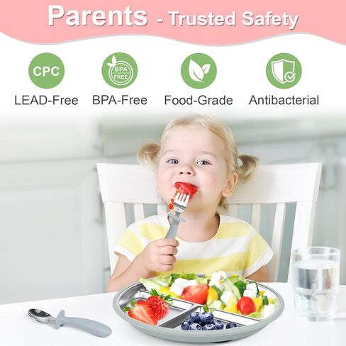 Bella's Friends Stainless Steel Kids Plates 8" Suction Plate for Baby,3 Packs Non-Toxic Divided Toddler Plates,Food-Grade Silicone Plate for Baby,Dishwasher Safe,purple,dark green,rose in Saudi Arabia