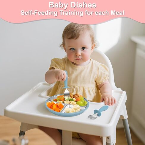 Bella's Friends Stainless Steel Kids Plates 8" Suction Plate for Baby,3 Packs Non-Toxic Divided Toddler Plates,Food-Grade Silicone Plate for Baby,Dishwasher Safe,purple,dark green,rose in Saudi Arabia