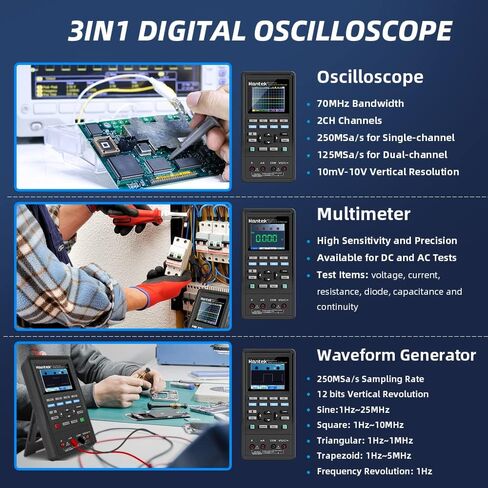 Hantek 2D72 Handheld Oscilloscope 70MHz Waveform Generator Multimeter 3 in 1 Multifunction Tester 2CH+AFG+DMM in Saudi Arabia
