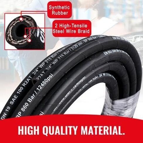 Happybuy Hydraulic Hose 3/8 inch x 100 ft, 4800 PSI Coiled Rubber Hose with 2 High-Tensile Steel Wire Braid, Flexible Bulk Hydraulic Hose -20°C to 140°C in Saudi Arabia