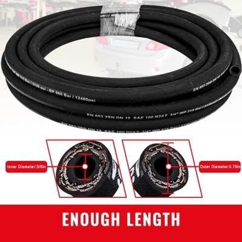Happybuy Hydraulic Hose 3/8 inch x 100 ft, 4800 PSI Coiled Rubber Hose with 2 High-Tensile Steel Wire Braid, Flexible Bulk Hydraulic Hose -20°C to 140°C in Saudi Arabia