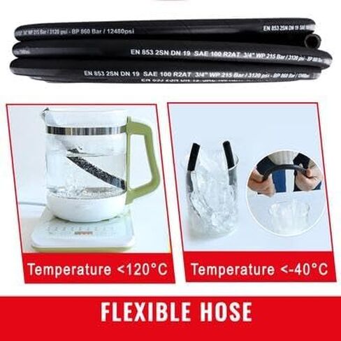 Happybuy Hydraulic Hose 3/8 inch x 100 ft, 4800 PSI Coiled Rubber Hose with 2 High-Tensile Steel Wire Braid, Flexible Bulk Hydraulic Hose -20°C to 140°C in Saudi Arabia