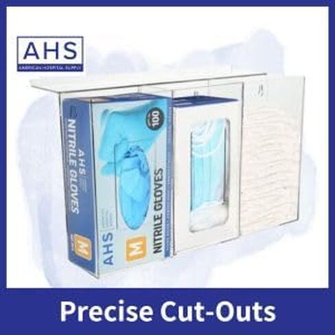 Triple Hygiene Dispenser with Lid [Pack of 1] – 3-Compartment Wall Mount Holder for Gloves, Face Masks, Hairnets, Tissues, Shoe Covers | 17.2x10.9x4.3 in in Kuwait