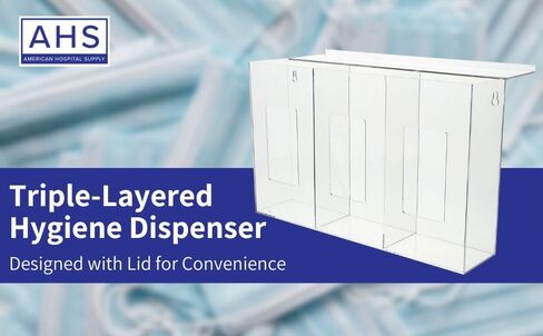 Triple Hygiene Dispenser with Lid [Pack of 1] – 3-Compartment Wall Mount Holder for Gloves, Face Masks, Hairnets, Tissues, Shoe Covers | 17.2x10.9x4.3 in in Kuwait