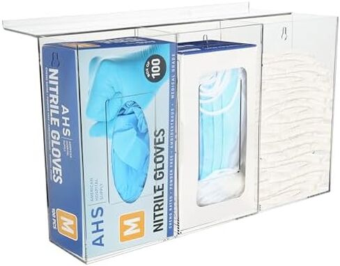 Triple Hygiene Dispenser with Lid [Pack of 1] – 3-Compartment Wall Mount Holder for Gloves, Face Masks, Hairnets, Tissues, Shoe Covers | 17.2x10.9x4.3 in in Kuwait