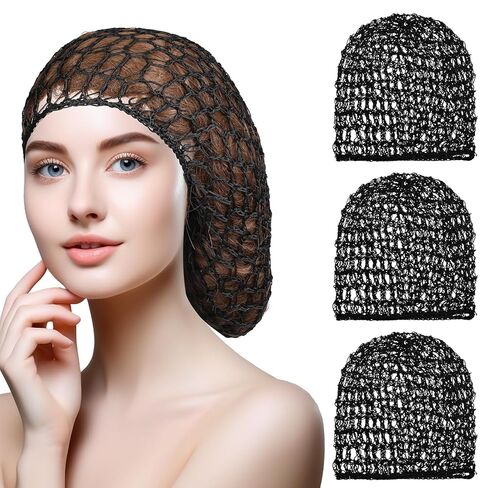 3 PCS Crochet Hair Net ، Hair Hair Net Net Mesh Crochet Hairs Wrap treatable Hairs Nets Cap Rheon Rheon Snood Caps Caps Areusable Swastic Shower Caps للنساء للنوم (الأسود) in Kuwait