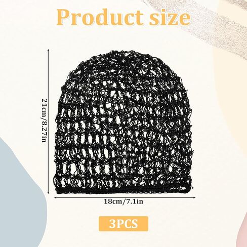 3 PCS Crochet Hair Net ، Hair Hair Net Net Mesh Crochet Hairs Wrap treatable Hairs Nets Cap Rheon Rheon Snood Caps Caps Areusable Swastic Shower Caps للنساء للنوم (الأسود) in Kuwait
