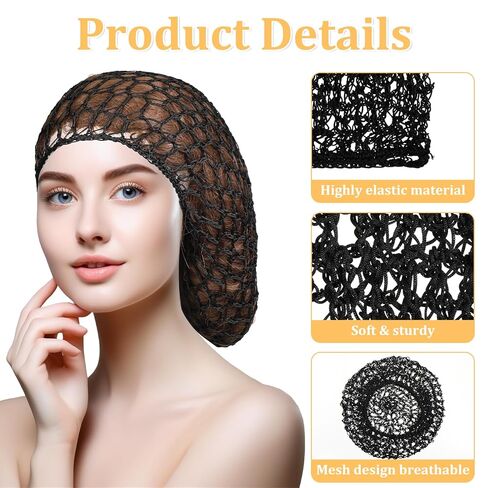 3 PCS Crochet Hair Net ، Hair Hair Net Net Mesh Crochet Hairs Wrap treatable Hairs Nets Cap Rheon Rheon Snood Caps Caps Areusable Swastic Shower Caps للنساء للنوم (الأسود) in Kuwait