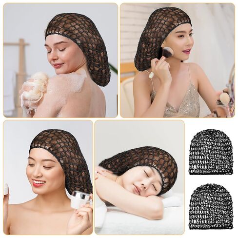 3 PCS Crochet Hair Net ، Hair Hair Net Net Mesh Crochet Hairs Wrap treatable Hairs Nets Cap Rheon Rheon Snood Caps Caps Areusable Swastic Shower Caps للنساء للنوم (الأسود) in Kuwait