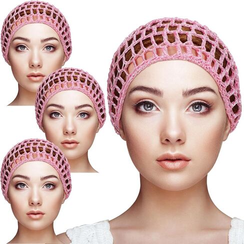 Geyoga 4 قطع شبكات الشعر الكروشيه شبكة شبكة رايون متماسكة قبعة snood سميكة النساء القصير الشعر snoods تغطية زخرفة للنوم (الوردي) in Kuwait