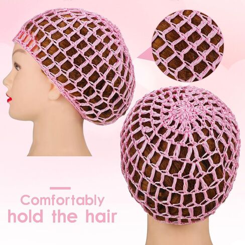 Geyoga 4 قطع شبكات الشعر الكروشيه شبكة شبكة رايون متماسكة قبعة snood سميكة النساء القصير الشعر snoods تغطية زخرفة للنوم (الوردي) in Kuwait