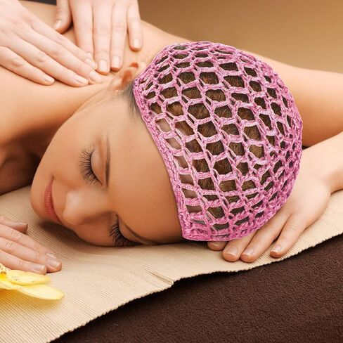 Geyoga 4 قطع شبكات الشعر الكروشيه شبكة شبكة رايون متماسكة قبعة snood سميكة النساء القصير الشعر snoods تغطية زخرفة للنوم (الوردي) in Kuwait