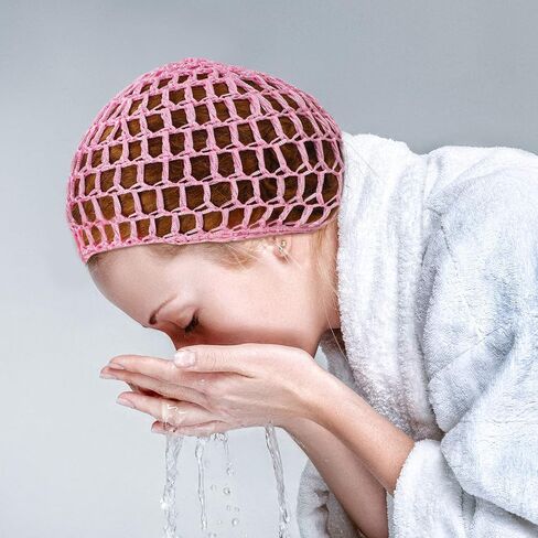Geyoga 4 قطع شبكات الشعر الكروشيه شبكة شبكة رايون متماسكة قبعة snood سميكة النساء القصير الشعر snoods تغطية زخرفة للنوم (الوردي) in Kuwait