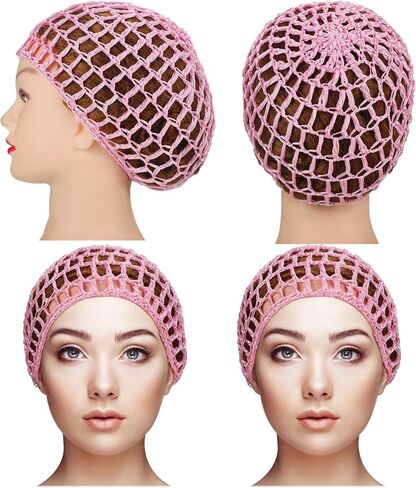 Geyoga 4 قطع شبكات الشعر الكروشيه شبكة شبكة رايون متماسكة قبعة snood سميكة النساء القصير الشعر snoods تغطية زخرفة للنوم (الوردي) in Kuwait