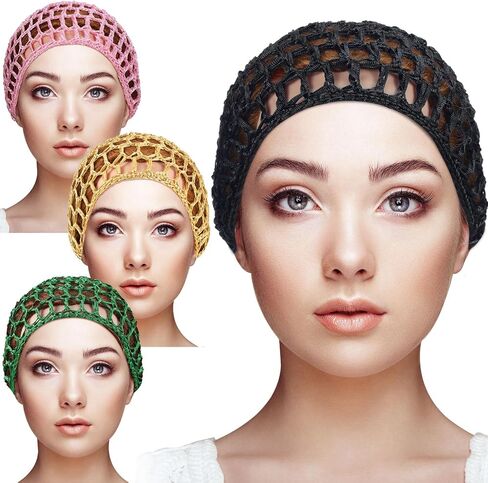 Geyoga 4 قطع شبكات الشعر الكروشيه شبكة شبكة رايون متماسكة قبعة snood سميكة النساء القصير الشعر snoods تغطية زخرفة للنوم (الوردي) in Kuwait
