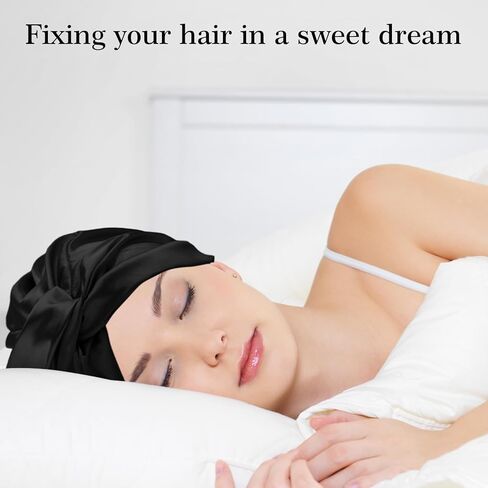 Silk Bonnet for Sleeping Women Satin Hair Bonnet Apricot Silk Hair Wrap Soft Head Scarf For Curly Hair Night Turbans Sleep Bonnets For Curly Hair Cover Sleep Caps Hair Net for Sleep in Kuwait