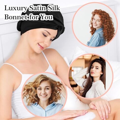 Silk Bonnet for Sleeping Women Satin Hair Bonnet Apricot Silk Hair Wrap Soft Head Scarf For Curly Hair Night Turbans Sleep Bonnets For Curly Hair Cover Sleep Caps Hair Net for Sleep in Kuwait