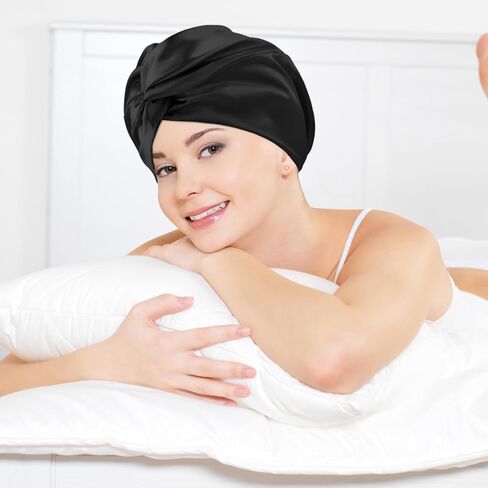 Silk Bonnet for Sleeping Women Satin Hair Bonnet Apricot Silk Hair Wrap Soft Head Scarf For Curly Hair Night Turbans Sleep Bonnets For Curly Hair Cover Sleep Caps Hair Net for Sleep in Kuwait