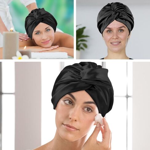 Silk Bonnet for Sleeping Women Satin Hair Bonnet Apricot Silk Hair Wrap Soft Head Scarf For Curly Hair Night Turbans Sleep Bonnets For Curly Hair Cover Sleep Caps Hair Net for Sleep in Kuwait