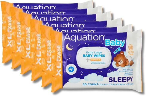 Aquation Baby XL Scrubby Wipes – Extra Large 12.5x7.5" Scrubbing Dot Textured Wipes with Vitamin E – Hypoallergenic, Dermatologist Tested, Gentle Care (25 CT, 6 Pack, 150 Total) in Kuwait