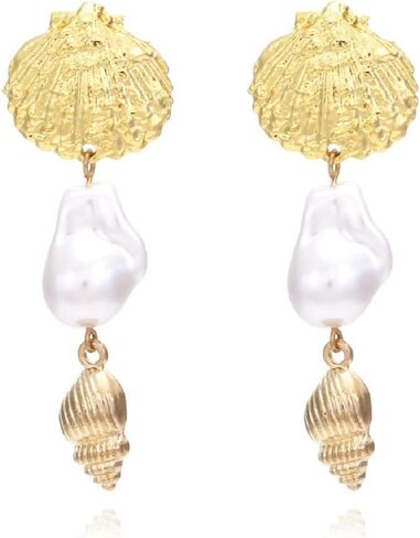 Seashell Conch Dangle Earrings, Beach Shell Tassel Earrings for Women, Bohemian Pearl Seashell Long Earring, Sea Snail Earring Summer Boho Jewelry, Ocean Shell Conch earrings for Ladies in Kuwait