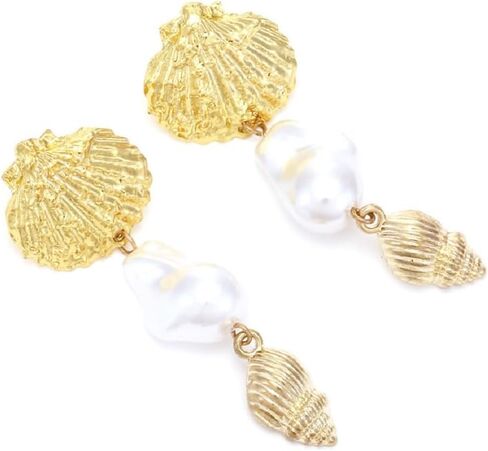 Seashell Conch Dangle Earrings, Beach Shell Tassel Earrings for Women, Bohemian Pearl Seashell Long Earring, Sea Snail Earring Summer Boho Jewelry, Ocean Shell Conch earrings for Ladies in Kuwait