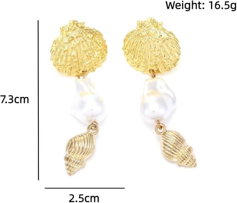 Seashell Conch Dangle Earrings, Beach Shell Tassel Earrings for Women, Bohemian Pearl Seashell Long Earring, Sea Snail Earring Summer Boho Jewelry, Ocean Shell Conch earrings for Ladies in Kuwait