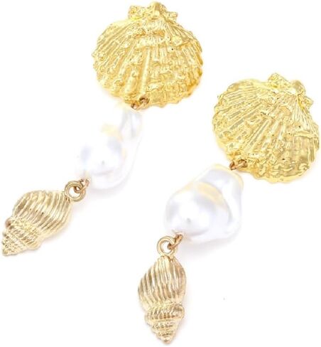 Seashell Conch Dangle Earrings, Beach Shell Tassel Earrings for Women, Bohemian Pearl Seashell Long Earring, Sea Snail Earring Summer Boho Jewelry, Ocean Shell Conch earrings for Ladies in Kuwait