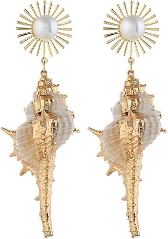 Seashell Conch Dangle Earrings, Beach Shell Tassel Earrings for Women, Bohemian Pearl Seashell Long Earring, Sea Snail Earring Summer Boho Jewelry, Ocean Shell Conch earrings for Ladies in Kuwait