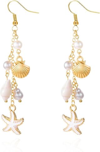 Seashell Conch Dangle Earrings, Beach Shell Tassel Earrings for Women, Bohemian Pearl Seashell Long Earring, Sea Snail Earring Summer Boho Jewelry, Ocean Shell Conch earrings for Ladies in Kuwait