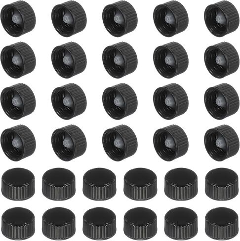 uxcell 32 Pcs Phenolic Resin Cover, 22mm Poly Seal Screw Caps Plastic Replacement Bottle Caps Thread Plastic Lids for Chemicals Food Cosmetics Bottles, Black in Kuwait