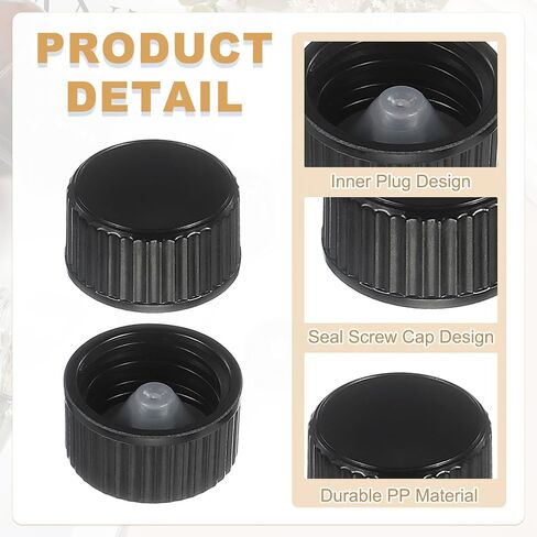 uxcell 32 Pcs Phenolic Resin Cover, 22mm Poly Seal Screw Caps Plastic Replacement Bottle Caps Thread Plastic Lids for Chemicals Food Cosmetics Bottles, Black in Kuwait