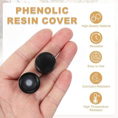 uxcell 32 Pcs Phenolic Resin Cover, 22mm Poly Seal Screw Caps Plastic Replacement Bottle Caps Thread Plastic Lids for Chemicals Food Cosmetics Bottles, Black in Kuwait