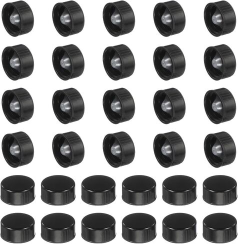 uxcell 32 Pcs Phenolic Resin Cover, 22mm Poly Seal Screw Caps Plastic Replacement Bottle Caps Thread Plastic Lids for Chemicals Food Cosmetics Bottles, Black in Kuwait