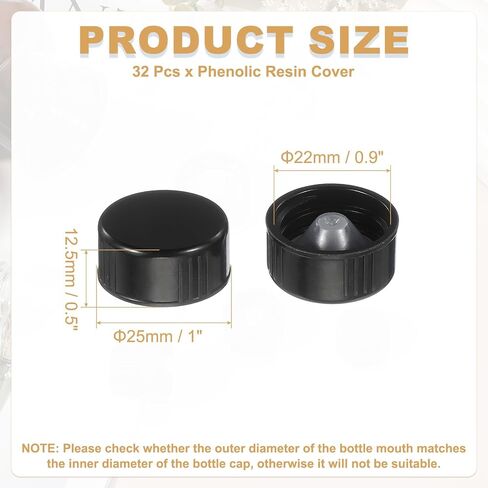 uxcell 32 Pcs Phenolic Resin Cover, 22mm Poly Seal Screw Caps Plastic Replacement Bottle Caps Thread Plastic Lids for Chemicals Food Cosmetics Bottles, Black in Kuwait