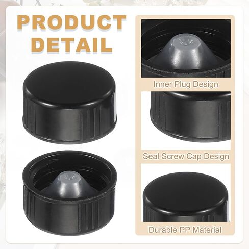 uxcell 32 Pcs Phenolic Resin Cover, 22mm Poly Seal Screw Caps Plastic Replacement Bottle Caps Thread Plastic Lids for Chemicals Food Cosmetics Bottles, Black in Kuwait