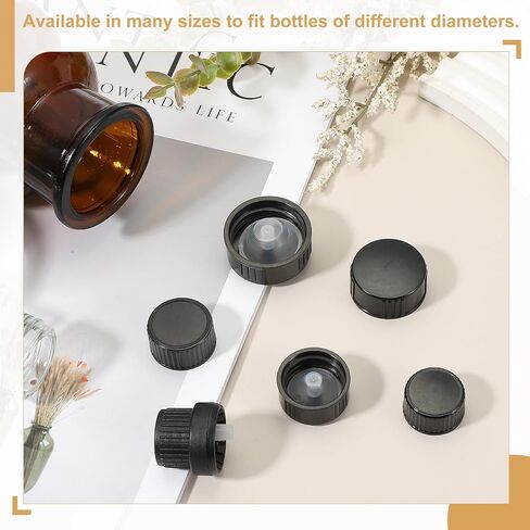uxcell 32 Pcs Phenolic Resin Cover, 22mm Poly Seal Screw Caps Plastic Replacement Bottle Caps Thread Plastic Lids for Chemicals Food Cosmetics Bottles, Black in Saudi Arabia
