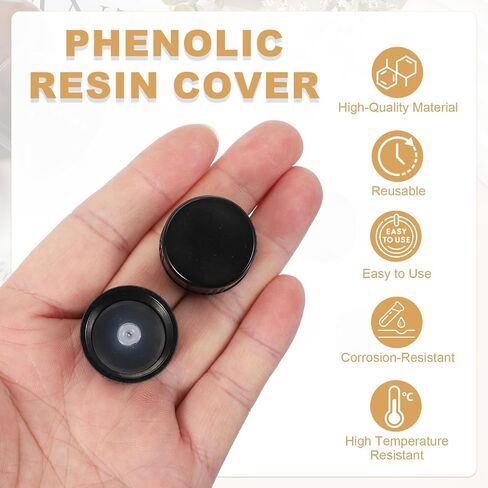 uxcell 32 Pcs Phenolic Resin Cover, 22mm Poly Seal Screw Caps Plastic Replacement Bottle Caps Thread Plastic Lids for Chemicals Food Cosmetics Bottles, Black in Saudi Arabia
