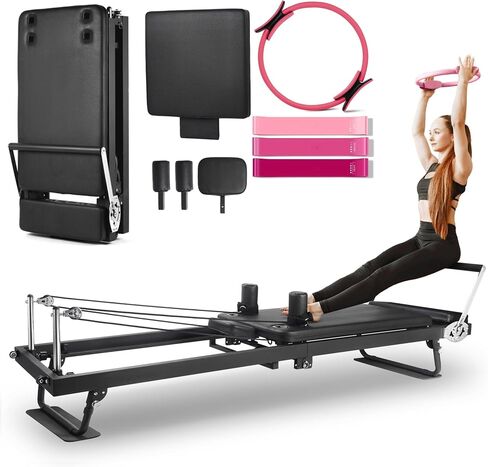 91.5inch Extended Foldable Pilates Reformer, Pilates Machine with Pilates Ring Circle & Headrest, Jumpboard, Dual Resistance Springs, Upgrade Pilates Equipment for Home Workout, up to 500 lbs in Saudi Arabia
