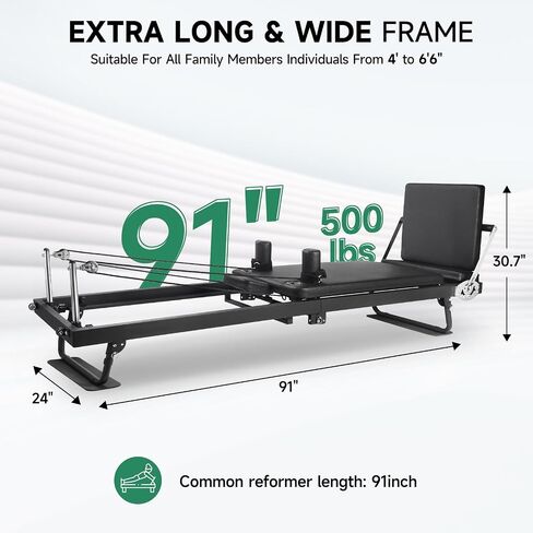 91.5inch Extended Foldable Pilates Reformer, Pilates Machine with Pilates Ring Circle & Headrest, Jumpboard, Dual Resistance Springs, Upgrade Pilates Equipment for Home Workout, up to 500 lbs in Saudi Arabia